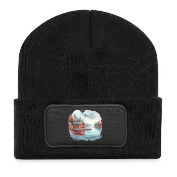 Suède maison Suède lac cadeau de vacances - Beanie recyclé à patch - noir - Devant