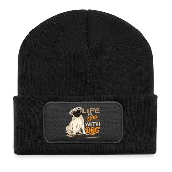 Das Leben ist schöner mit einem Hund - Recycelte Patch Beanie - Schwarz - Vorne