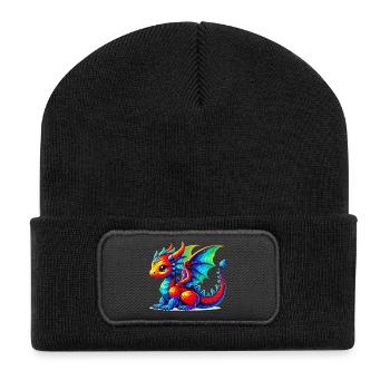 Drache - Recycelte Patch Beanie - Schwarz - Vorne