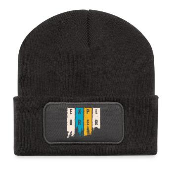 Entdecker Wald Bäume Silhouette - Recycelte Patch Beanie - Dunkelgrau - Vorne