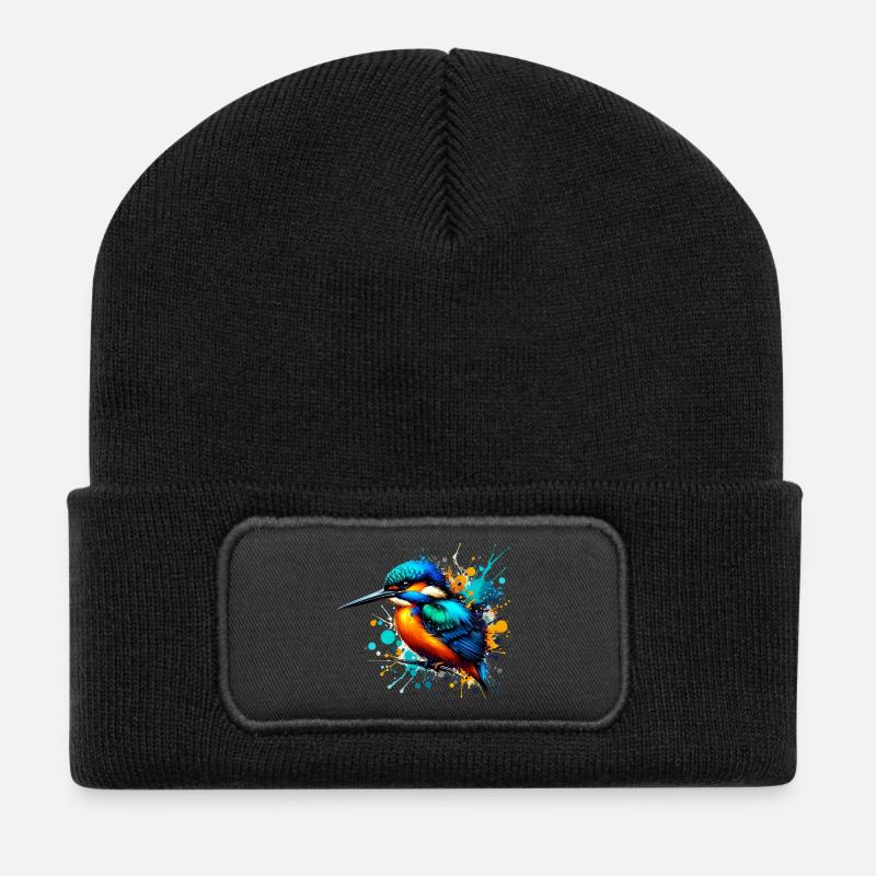 Eisvogel - Recycelte Patch Beanie - Schwarz