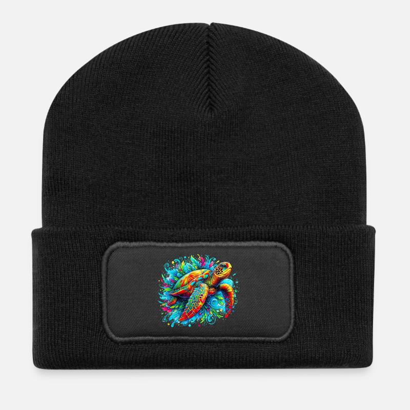 Schildkröte - Recycelte Patch Beanie - Schwarz