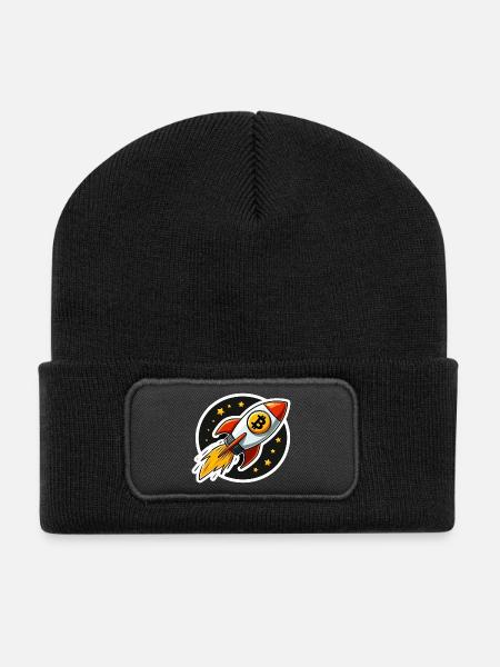 Bitcoin Rakete hebt ab zu den Sternen - Recycelte Patch Beanie - Schwarz