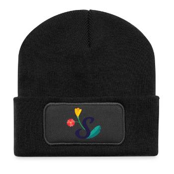 Elégante lettre 'S' avec des fleurs - Beanie recyclé à patch - noir - Devant