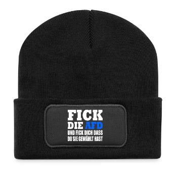 fick die afd und fick dich dass du sie gewählt has - Recycelte Patch Beanie - Schwarz - Vorne