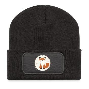 Renard souriant - Illustration ludique de la nature - Beanie recyclé à patch - charbon - Devant