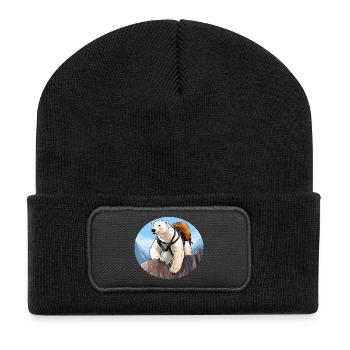 Eisbären Wandern / Bergsteiger Eisbär - Recycelte Patch Beanie - Schwarz - Vorne