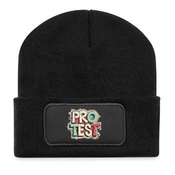 Protest aber bunt | Cooles Streetwear-Typo-Shirt - Recycelte Patch Beanie - Schwarz - Vorne