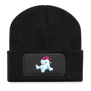Weihnachtspuppe - Recycelte Patch Beanie - Schwarz - Vorne
