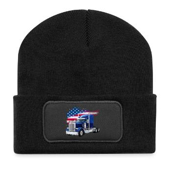 Camion américain avec drapeau américain - Chauffeur/Camionneur - Beanie recyclé à patch - noir - Devant