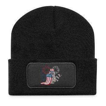 Patriotic Raccoon Fireworks - Recycled Patch Beanie - black - Front