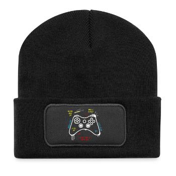 Gamer Controller Graffiti - Recycelte Patch Beanie - Schwarz - Vorne