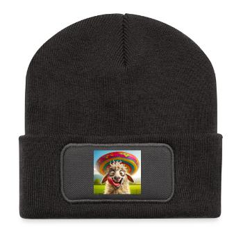 Schaf mit Sombrero - Recycelte Patch Beanie - Dunkelgrau - Vorne
