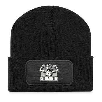 Stärke starke Frau spannt Muskeln an Geschenk - Recycelte Patch Beanie - Schwarz - Vorne
