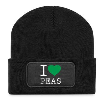 I LOVE PEAS Erbsen - Recycelte Patch Beanie - Schwarz - Vorne