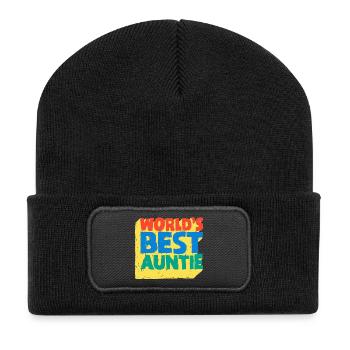 World's Best Auntie Pop-Design - Recycelte Patch Beanie - Schwarz - Vorne