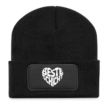 Beste Schicht - Recycelte Patch Beanie - Schwarz - Vorne