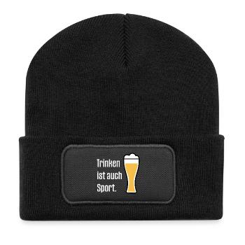 Drinking is also sports, celebrations, parties, beer, wheat - Recycled Patch Beanie - black - Front
