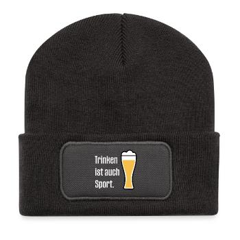 Trinken ist auch Sport Feiern Party Bier Weizen - Recycelte Patch Beanie - Dunkelgrau - Vorne
