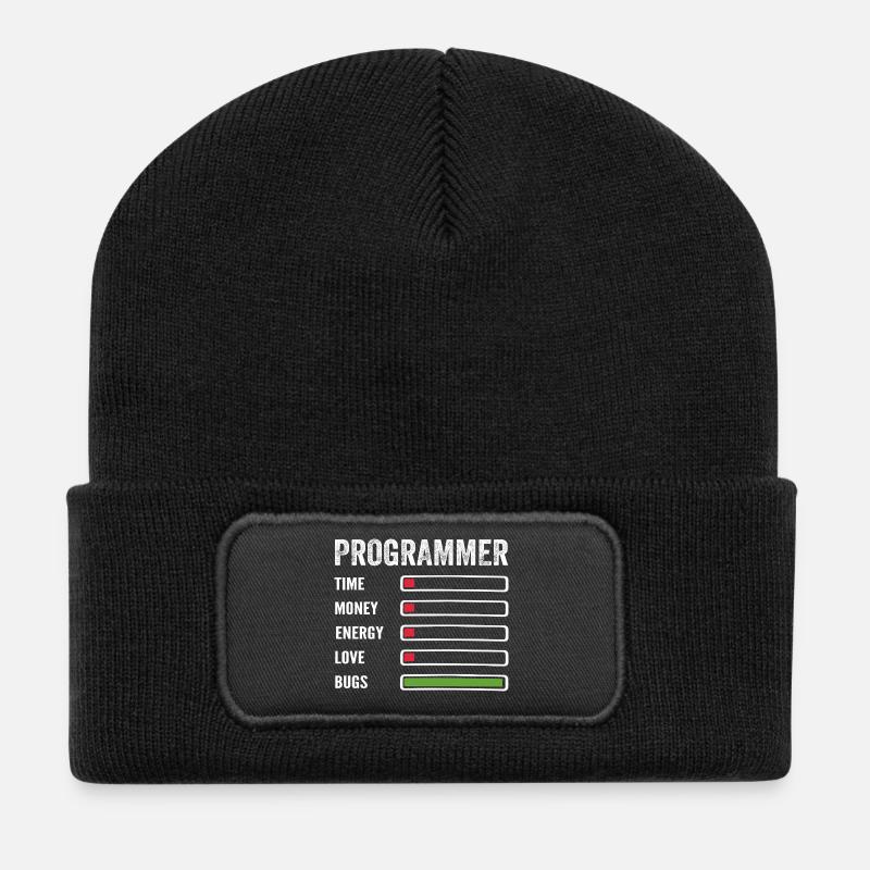 Developer Humor Programmer Coder - Recycled Patch Beanie - black