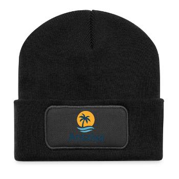 Antalya Palmenstrand Sonnenlogo - Recycelte Patch Beanie - Schwarz - Vorne