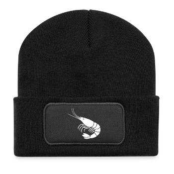Minimalistisches Garnelen-Silhouetten-Design - Recycelte Patch Beanie - Schwarz - Vorne