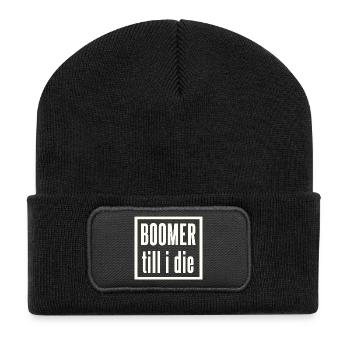 Boomer bis zum Ende Schriftzug - Recycelte Patch Beanie - Schwarz - Vorne