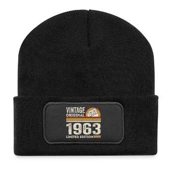 Jahrgang 1963 Kassette 1963 - 62. Jubiläum 1963 - Recycelte Patch Beanie - Schwarz - Vorne