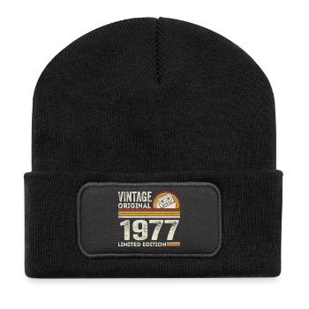 Vintage 1977 Cassette Tape 1977 - 48th Anniversary 1977 - Recycled Patch Beanie - black - Front