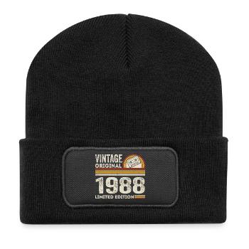 Jahrgang 1988 Kassette 1988 - 37. Jubiläum 1988 - Recycelte Patch Beanie - Schwarz - Vorne