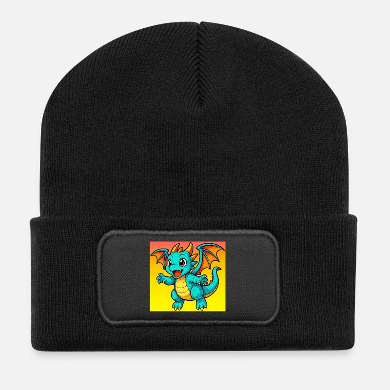 Drache - Recycelte Patch Beanie - Schwarz