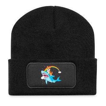 Corgi chevauchant un requin - Conception de chien surréaliste drôle - Beanie recyclé à patch - noir - Devant
