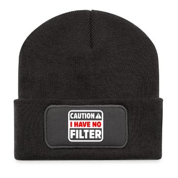 Funny Caution Have No Filter Sarcastic Meme Pun - Recycled Patch Beanie - dark grey - Front