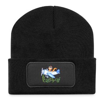 Regenwurm-Pilot rettet die Welt - Recycelte Patch Beanie - Schwarz - Vorne