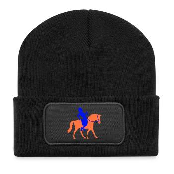 Horse Man Fast Riding Silhouette Rider Boy - Recycled Patch Beanie - black - Front
