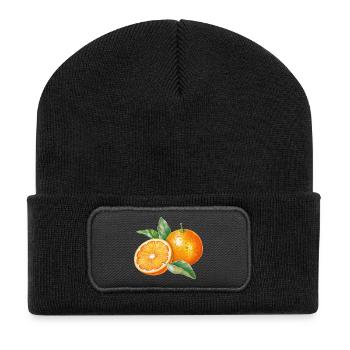 Watercolor orange fruits with leaves - Recycled Patch Beanie - black - Front