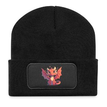 Drachen Drache - Recycelte Patch Beanie - Schwarz - Vorne