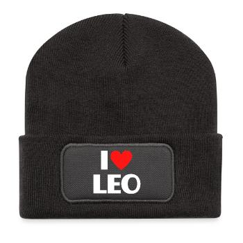 I love Leo Rotes Herz Romantischer Name Fan - Recycelte Patch Beanie - Dunkelgrau - Vorne