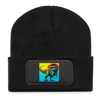 Dinosaurier - Recycelte Patch Beanie - Schwarz - Vorne