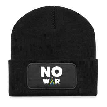 No War Text mit ukrainischer Solidaritätsschleife - Recycelte Patch Beanie - Schwarz - Vorne