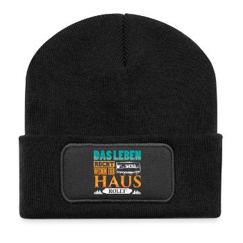 Camper Camping Wohnwagen Spruch - Recycelte Patch Beanie - Schwarz - Vorne