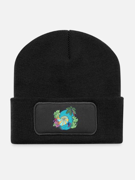 Tropical Ocean Wave with Palms – Summer Art - Recycelte Patch Beanie - Schwarz