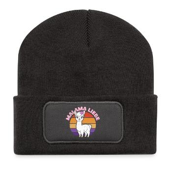 Bald Mama MALAMA LIEBE Retro Lustiges - Recycelte Patch Beanie - Dunkelgrau - Vorne