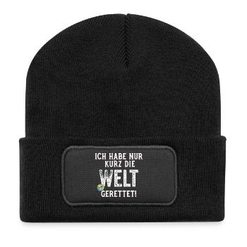 I just saved the world for a short time funny saying - Recycled Patch Beanie - black - Front