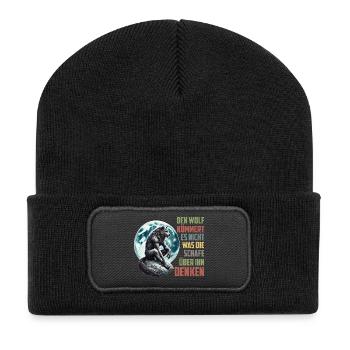 Loups LE LOUP SE MOQUE DE CE QUE PENSENT LES MOUTONS - Beanie recyclé à patch - noir - Devant