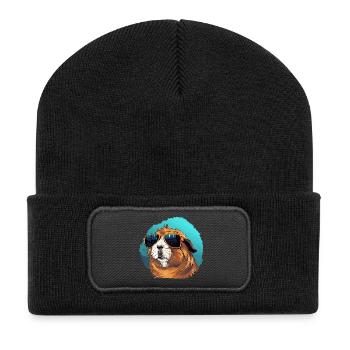 Cochon d’Inde décontracté avec lunettes de soleil - Beanie recyclé à patch - noir - Devant