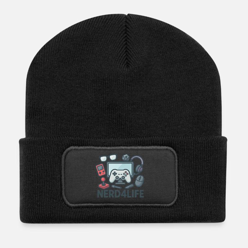 Gaming und Nerd Lifestyle Design - Recycelte Patch Beanie - Schwarz