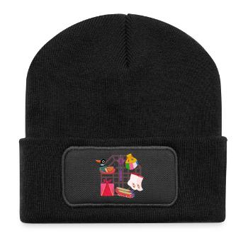 Koreanische Tradition – Mandarinente & Symbole - Recycelte Patch Beanie - Schwarz - Vorne