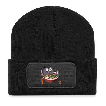 Opossum Eating Ramen Funny Tee - Recycled Patch Beanie - black - Front