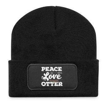 Seeotter Cartoon Frieden Liebe - Recycelte Patch Beanie - Schwarz - Vorne